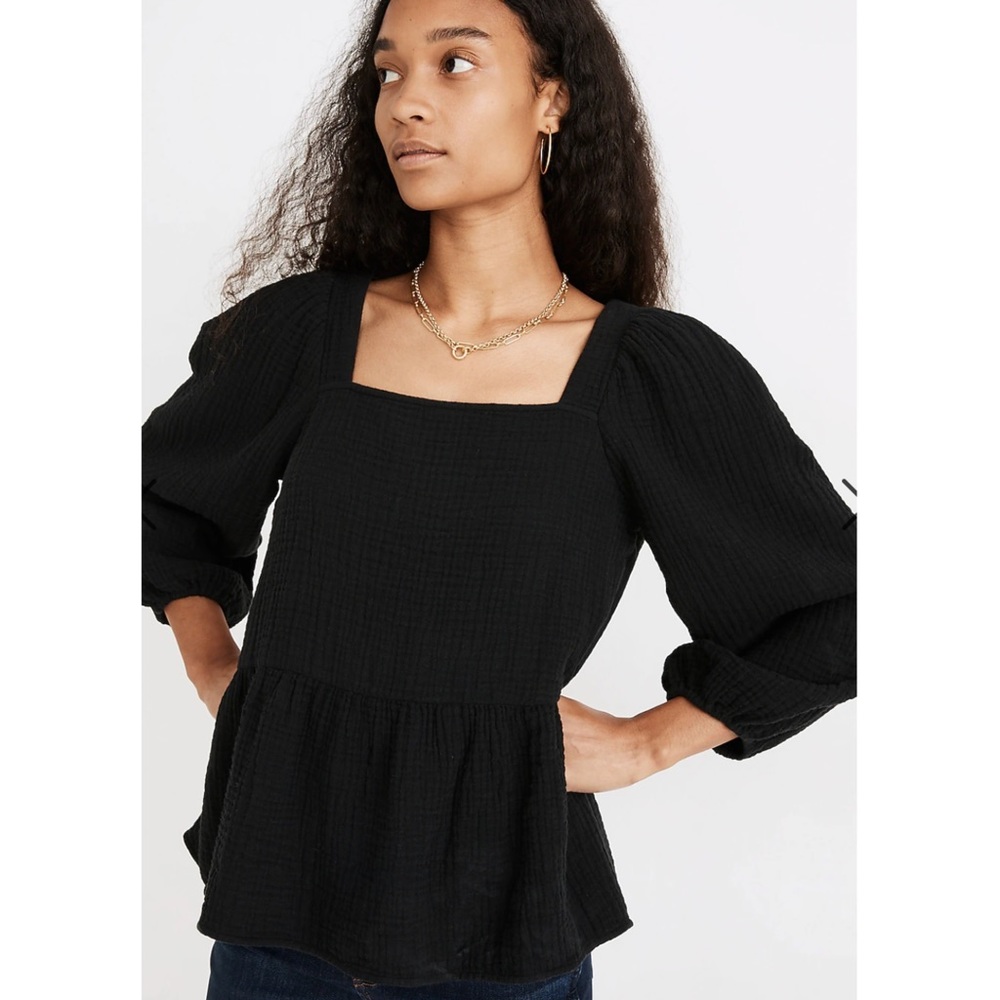 Madewell Lightspun Millbrook Puff-Sleeve Peplum Top